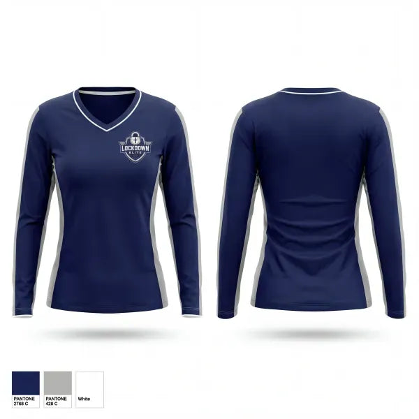 Womens Long Sleeve Vneck Shirt, Lockdown Elite Basketball Academy, Men's Basketball, Teamtime, Team time, sublimation, custom sports apparel, team uniforms, spirit wear, spiritwear, sports uniforms, custom shirts, team store, custom team store, fundraiser sports, apparel fundraiser