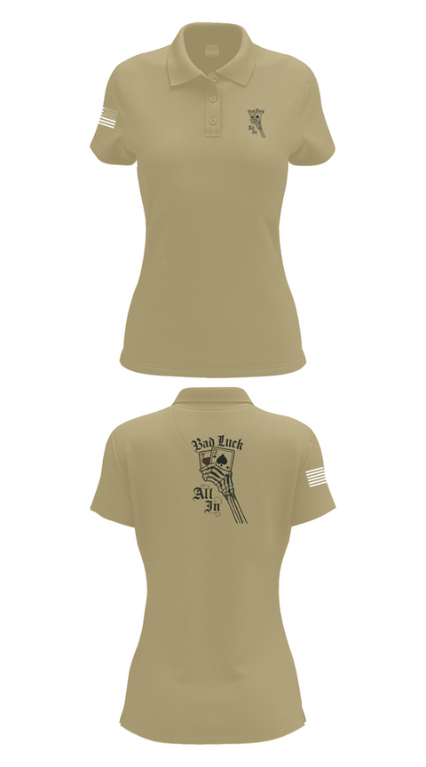 Womens Short Sleeve Performance Polo, 4th plt bad luck, Army, Teamtime, Team time, sublimation, custom sports apparel, team uniforms, spirit wear, spiritwear, sports uniforms, custom shirts, team store, custom team store, fundraiser sports, apparel fundraiser