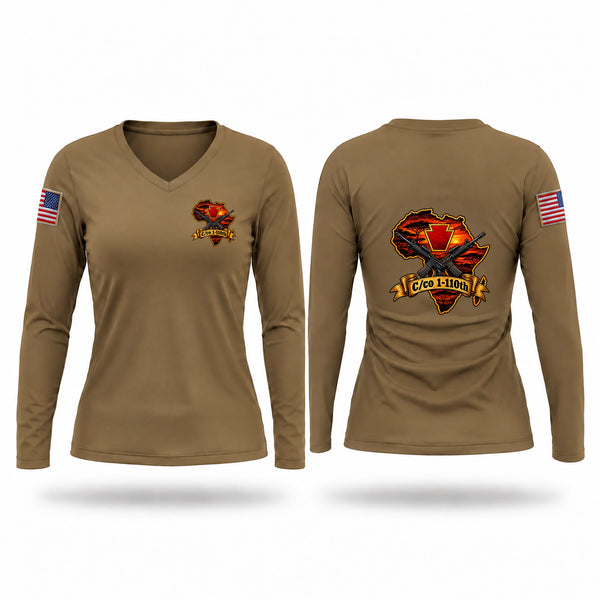 Womens Long Sleeve Vneck Shirt, Charlie 1-110th, Army, Teamtime, Team time, sublimation, custom sports apparel, team uniforms, spirit wear, spiritwear, sports uniforms, custom shirts, team store, custom team store, fundraiser sports, apparel fundraiser
