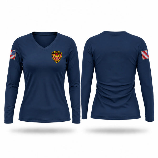 Womens Long Sleeve Vneck Shirt, Meridian Police Department, Police, Teamtime, Team time, sublimation, custom sports apparel, team uniforms, spirit wear, spiritwear, sports uniforms, custom shirts, team store, custom team store, fundraiser sports, apparel fundraiser