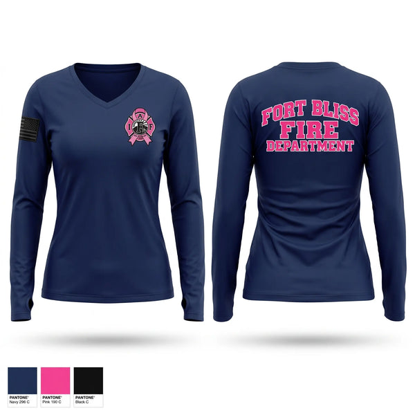 Womens Long Sleeve Vneck Shirt, Fort Bliss F-299, Fire Department, Teamtime, Team time, sublimation, custom sports apparel, team uniforms, spirit wear, spiritwear, sports uniforms, custom shirts, team store, custom team store, fundraiser sports, apparel fundraiser