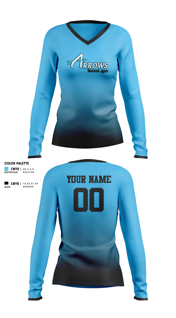 Womens Long Sleeve Vneck Shirt, Arrows, Softball, Teamtime, Team time, sublimation, custom sports apparel, team uniforms, spirit wear, spiritwear, sports uniforms, custom shirts, team store, custom team store, fundraiser sports, apparel fundraiser