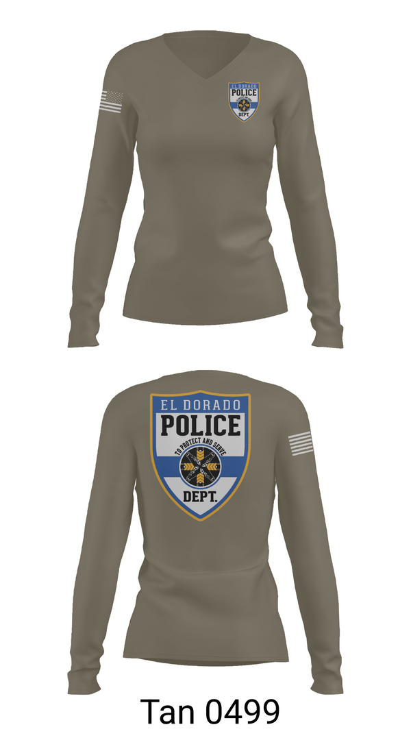 Womens Long Sleeve Vneck Shirt, El dorado Police Department, Police, Teamtime, Team time, sublimation, custom sports apparel, team uniforms, spirit wear, spiritwear, sports uniforms, custom shirts, team store, custom team store, fundraiser sports, apparel fundraiser