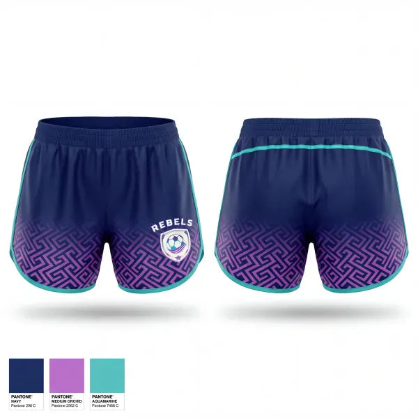 Womens Shorts, Rebels, Women's Soccer, Teamtime, Team time, sublimation, custom sports apparel, team uniforms, spirit wear, spiritwear, sports uniforms, custom shirts, team store, custom team store, fundraiser sports, apparel fundraiser