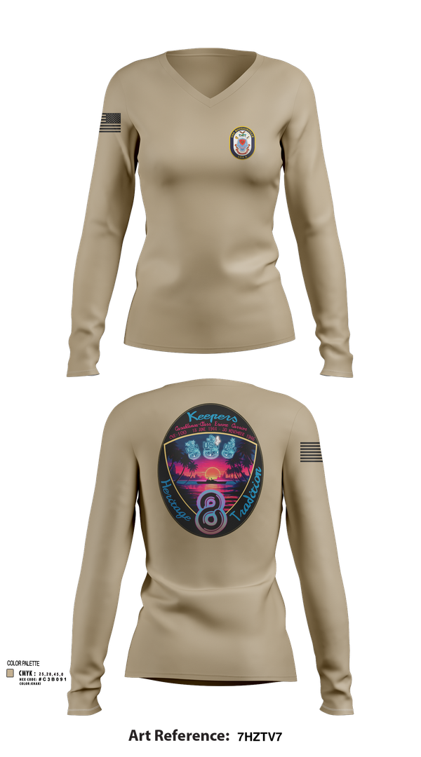 Womens Long Sleeve Vneck Shirt, USS Bougainville CPO, , Teamtime, Team time, sublimation, custom sports apparel, team uniforms, spirit wear, spiritwear, sports uniforms, custom shirts, team store, custom team store, fundraiser sports, apparel fundraiser