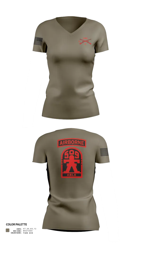 Womens Short Sleeve Vneck Shirt, 3-509th Parachute Infantry BN Able Nation, , Teamtime, Team time, sublimation, custom sports apparel, team uniforms, spirit wear, spiritwear, sports uniforms, custom shirts, team store, custom team store, fundraiser sports, apparel fundraiser