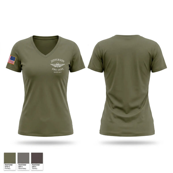 Womens Short Sleeve Vneck Shirt, Jefferson vol Fire Dept, Fire Department, Teamtime, Team time, sublimation, custom sports apparel, team uniforms, spirit wear, spiritwear, sports uniforms, custom shirts, team store, custom team store, fundraiser sports, apparel fundraiser