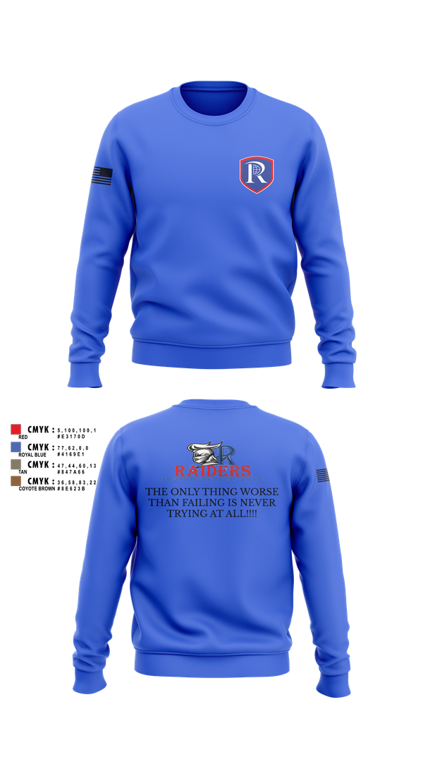 Crew Neck Sweatshirt, RICS Raiders, Army, Teamtime, Team time, sublimation, custom sports apparel, team uniforms, spirit wear, spiritwear, sports uniforms, custom shirts, team store, custom team store, fundraiser sports, apparel fundraiser