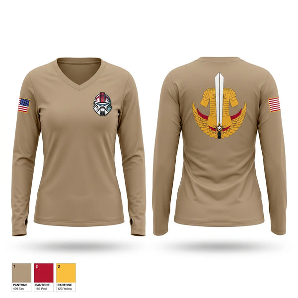 Womens Long Sleeve Vneck Shirt, Area 4, 2nd Battalion, Army Reserve Careers Group, Army, Teamtime, Team time, sublimation, custom sports apparel, team uniforms, spirit wear, spiritwear, sports uniforms, custom shirts, team store, custom team store, fundraiser sports, apparel fundraiser