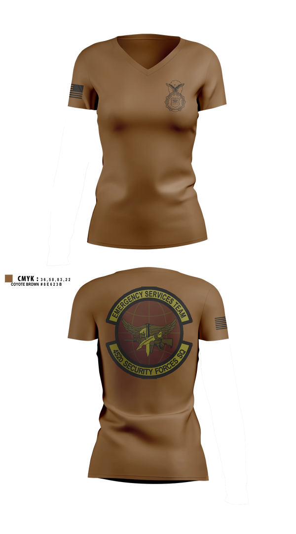 Womens Short Sleeve Vneck Shirt, 452d Security Forces Squadron, Air Force, Teamtime, Team time, sublimation, custom sports apparel, team uniforms, spirit wear, spiritwear, sports uniforms, custom shirts, team store, custom team store, fundraiser sports, apparel fundraiser