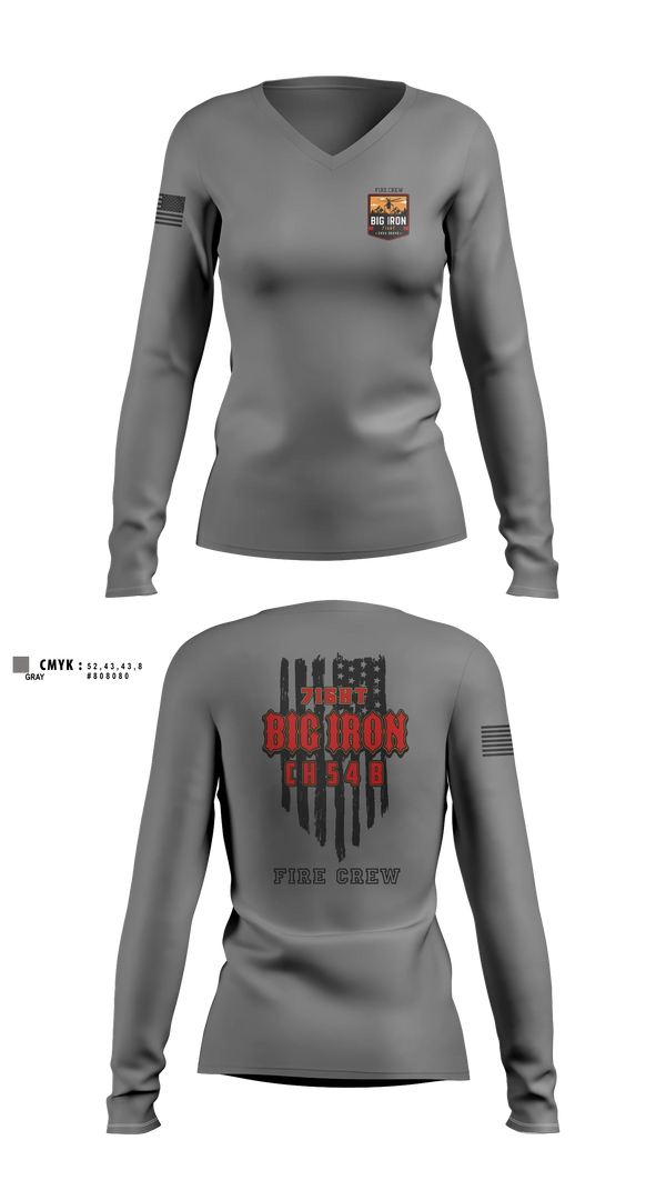 Womens Long Sleeve Vneck Shirt, Big Iron, Fire Department, Teamtime, Team time, sublimation, custom sports apparel, team uniforms, spirit wear, spiritwear, sports uniforms, custom shirts, team store, custom team store, fundraiser sports, apparel fundraiser
