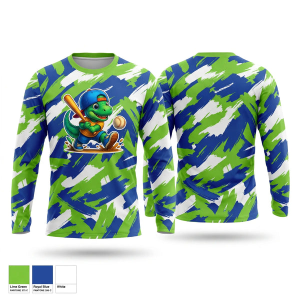 Long Sleeve Performance Shirt, Dino Sluggers, Baseball, Teamtime, Team time, sublimation, custom sports apparel, team uniforms, spirit wear, spiritwear, sports uniforms, custom shirts, team store, custom team store, fundraiser sports, apparel fundraiser