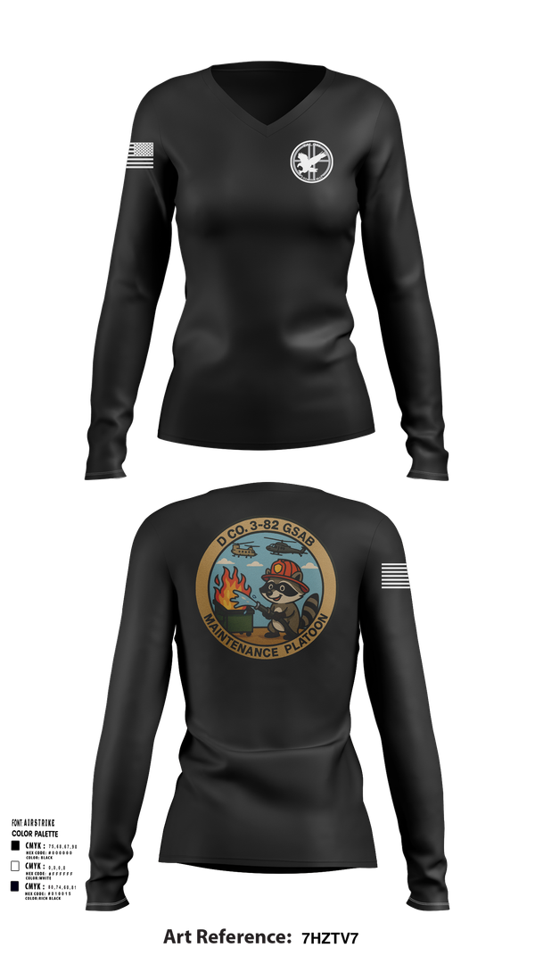 Womens Long Sleeve Vneck Shirt, D Co 3-82 GSAB Maintenance Platoon, , Teamtime, Team time, sublimation, custom sports apparel, team uniforms, spirit wear, spiritwear, sports uniforms, custom shirts, team store, custom team store, fundraiser sports, apparel fundraiser