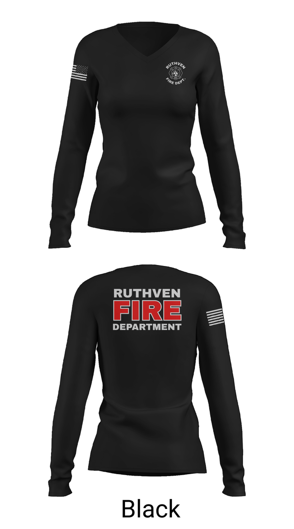 Womens Long Sleeve Vneck Shirt, Ruthven Fire Department, Fire Department, Teamtime, Team time, sublimation, custom sports apparel, team uniforms, spirit wear, spiritwear, sports uniforms, custom shirts, team store, custom team store, fundraiser sports, apparel fundraiser