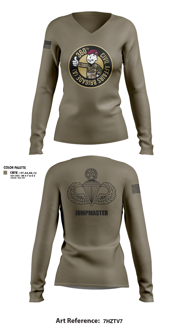 Womens Long Sleeve Vneck Shirt, 360 CA BDE (Airborne), Army, Teamtime, Team time, sublimation, custom sports apparel, team uniforms, spirit wear, spiritwear, sports uniforms, custom shirts, team store, custom team store, fundraiser sports, apparel fundraiser