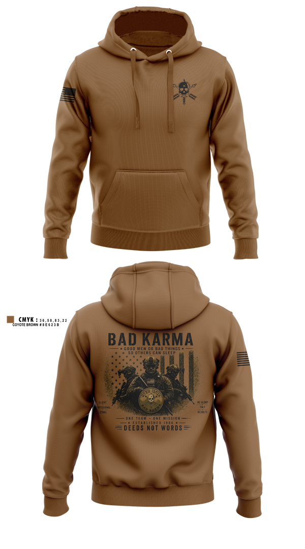 Hoodie, Bad Karma, Army, Teamtime, Team time, sublimation, custom sports apparel, team uniforms, spirit wear, spiritwear, sports uniforms, custom shirts, team store, custom team store, fundraiser sports, apparel fundraiser