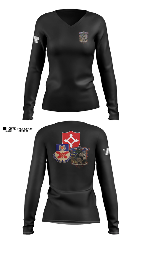 Womens Long Sleeve Vneck Shirt, 2-111th AOB, Army, Teamtime, Team time, sublimation, custom sports apparel, team uniforms, spirit wear, spiritwear, sports uniforms, custom shirts, team store, custom team store, fundraiser sports, apparel fundraiser