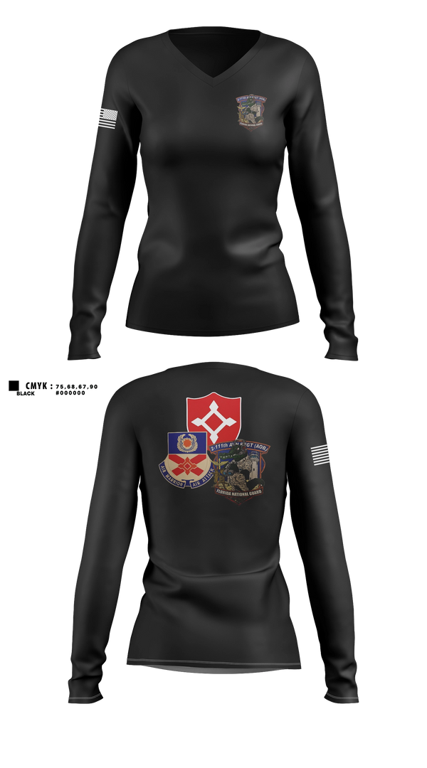 Womens Long Sleeve Vneck Shirt, 2-111th AOB, Army, Teamtime, Team time, sublimation, custom sports apparel, team uniforms, spirit wear, spiritwear, sports uniforms, custom shirts, team store, custom team store, fundraiser sports, apparel fundraiser