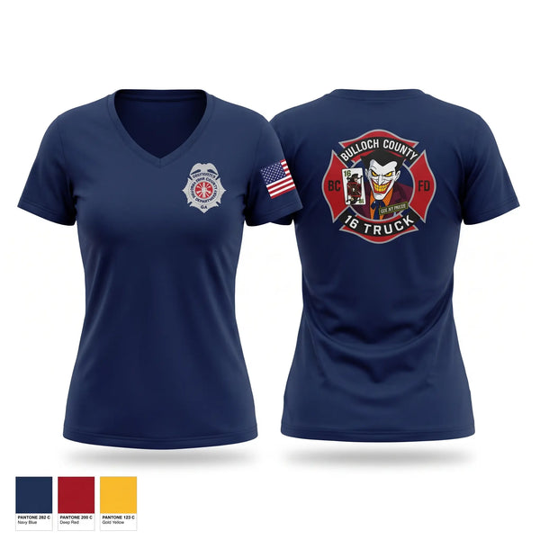 Womens Short Sleeve Vneck Shirt, Bulloch county fire department, Fire Department, Teamtime, Team time, sublimation, custom sports apparel, team uniforms, spirit wear, spiritwear, sports uniforms, custom shirts, team store, custom team store, fundraiser sports, apparel fundraiser