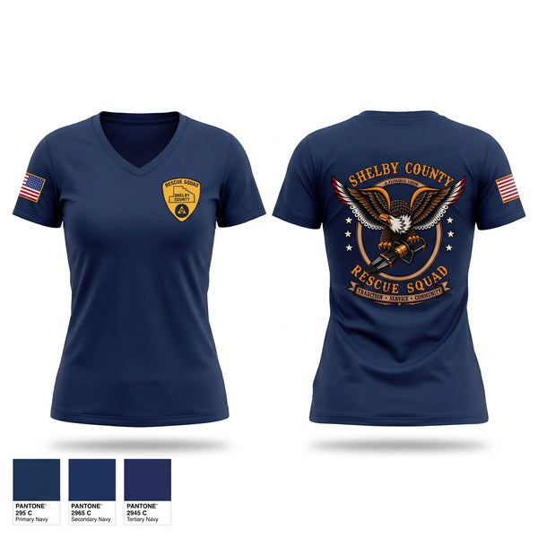 Womens Short Sleeve Vneck Shirt, Shelby County Rescue Squad, Fire Department, Teamtime, Team time, sublimation, custom sports apparel, team uniforms, spirit wear, spiritwear, sports uniforms, custom shirts, team store, custom team store, fundraiser sports, apparel fundraiser