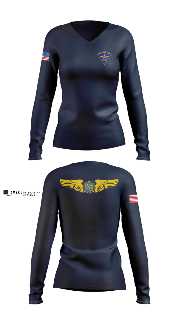 Womens Long Sleeve Vneck Shirt, Indiana State Police Aviation Unit, Police, Teamtime, Team time, sublimation, custom sports apparel, team uniforms, spirit wear, spiritwear, sports uniforms, custom shirts, team store, custom team store, fundraiser sports, apparel fundraiser