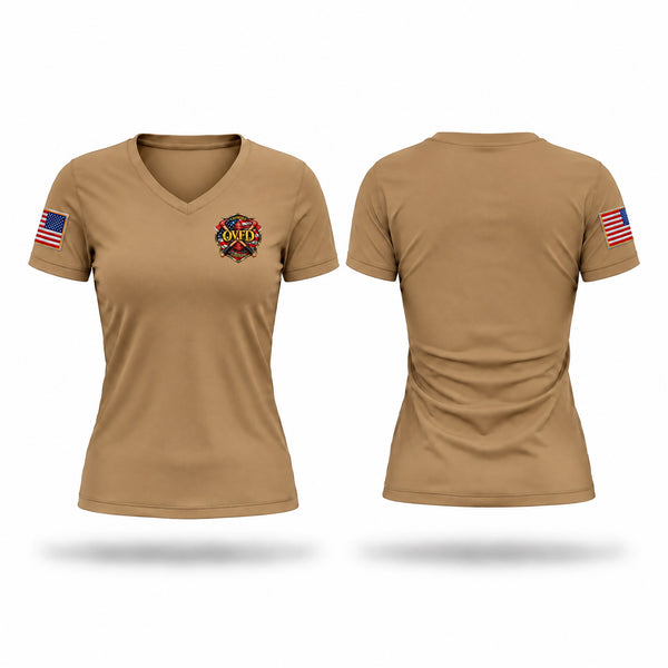 Womens Short Sleeve Vneck Shirt, Ordway volunteers fire department, Fire Department, Teamtime, Team time, sublimation, custom sports apparel, team uniforms, spirit wear, spiritwear, sports uniforms, custom shirts, team store, custom team store, fundraiser sports, apparel fundraiser