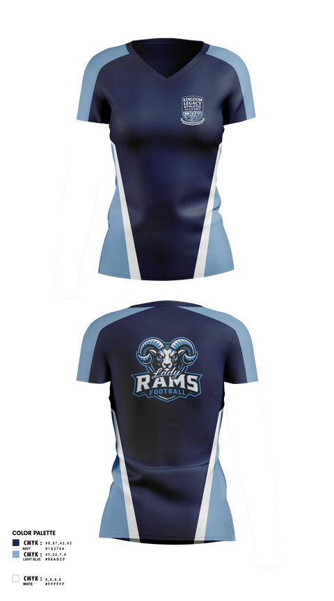 Womens Short Sleeve Vneck Shirt, Kingdom Legacy Athletics Academy, , Teamtime, Team time, sublimation, custom sports apparel, team uniforms, spirit wear, spiritwear, sports uniforms, custom shirts, team store, custom team store, fundraiser sports, apparel fundraiser