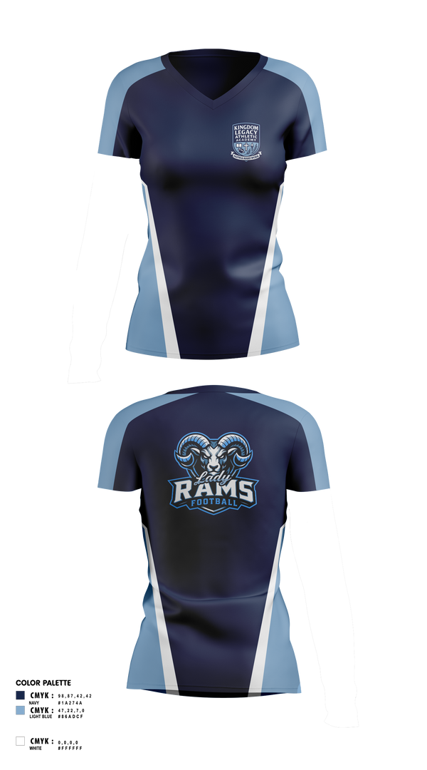 Womens Short Sleeve Vneck Shirt, Kingdom Legacy Athletics Academy, , Teamtime, Team time, sublimation, custom sports apparel, team uniforms, spirit wear, spiritwear, sports uniforms, custom shirts, team store, custom team store, fundraiser sports, apparel fundraiser