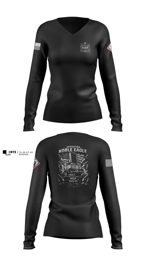Womens Long Sleeve Vneck Shirt, 204th MDP, Army, Teamtime, Team time, sublimation, custom sports apparel, team uniforms, spirit wear, spiritwear, sports uniforms, custom shirts, team store, custom team store, fundraiser sports, apparel fundraiser