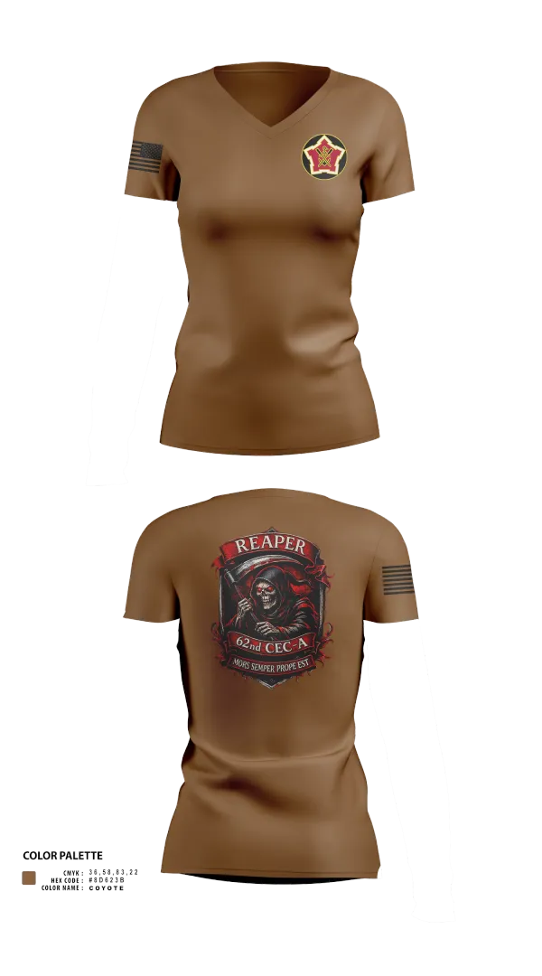 Womens Short Sleeve Vneck Shirt, 62ND CEC-A, Army, Teamtime, Team time, sublimation, custom sports apparel, team uniforms, spirit wear, spiritwear, sports uniforms, custom shirts, team store, custom team store, fundraiser sports, apparel fundraiser