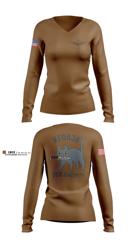 Womens Long Sleeve Vneck Shirt, DCO Daggers, National Guard, Teamtime, Team time, sublimation, custom sports apparel, team uniforms, spirit wear, spiritwear, sports uniforms, custom shirts, team store, custom team store, fundraiser sports, apparel fundraiser