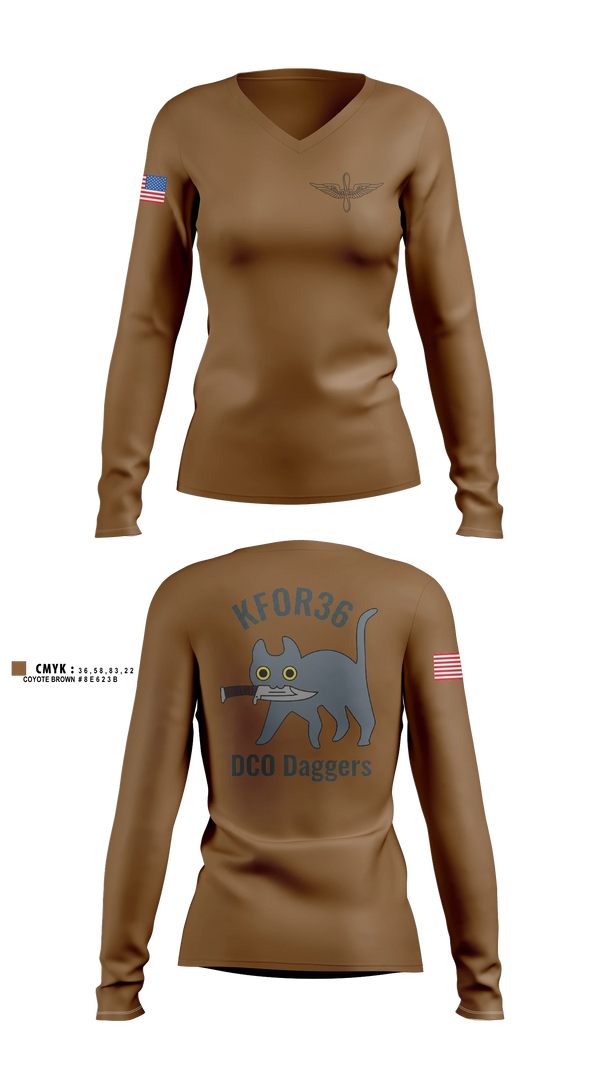 Womens Long Sleeve Vneck Shirt, DCO Daggers, National Guard, Teamtime, Team time, sublimation, custom sports apparel, team uniforms, spirit wear, spiritwear, sports uniforms, custom shirts, team store, custom team store, fundraiser sports, apparel fundraiser