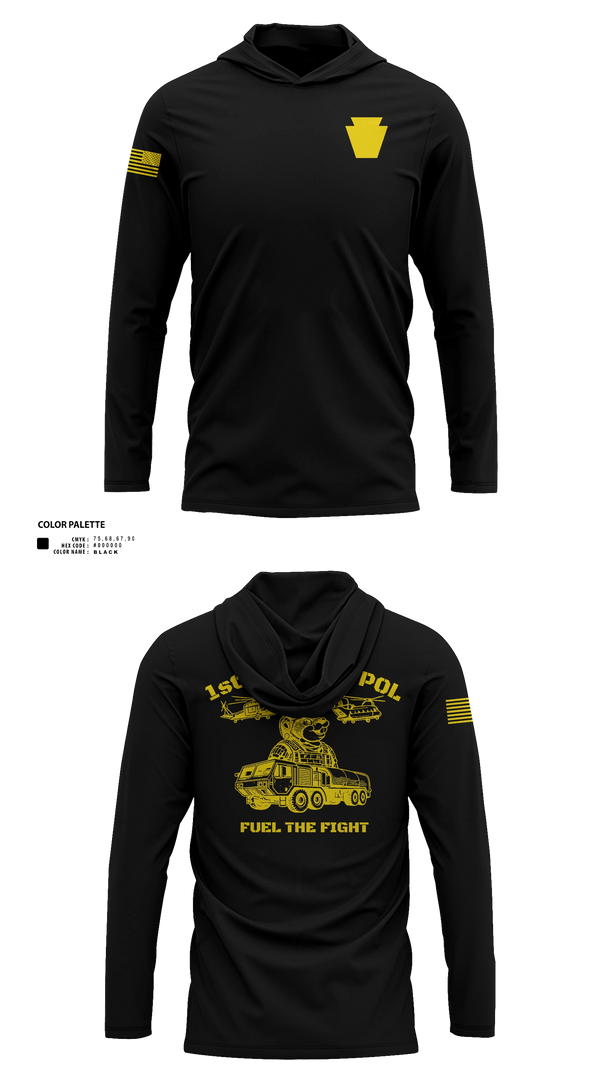 Long Sleeve Performance Shirt with hood, Echo Company 2-104th GSAB, National Guard, Teamtime, Team time, sublimation, custom sports apparel, team uniforms, spirit wear, spiritwear, sports uniforms, custom shirts, team store, custom team store, fundraiser sports, apparel fundraiser