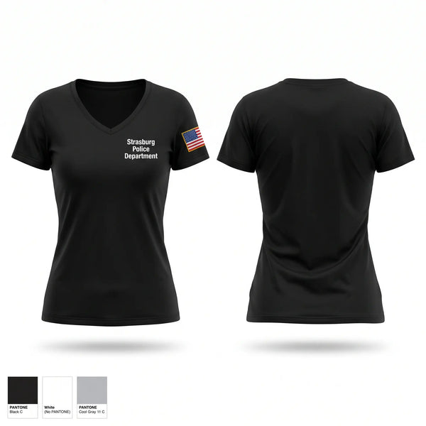 Womens Short Sleeve Vneck Shirt, Strasburg Police Department, Police, Teamtime, Team time, sublimation, custom sports apparel, team uniforms, spirit wear, spiritwear, sports uniforms, custom shirts, team store, custom team store, fundraiser sports, apparel fundraiser