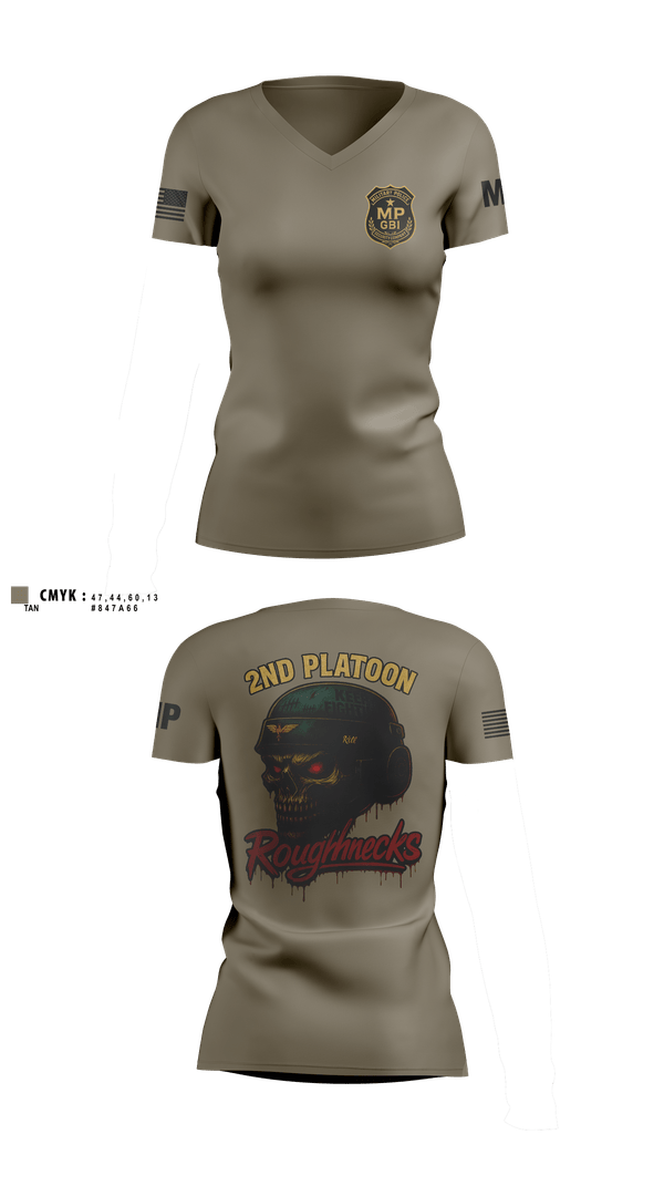 Womens Short Sleeve Vneck Shirt, 2nd Platoon roughnecks 49th, Army, Teamtime, Team time, sublimation, custom sports apparel, team uniforms, spirit wear, spiritwear, sports uniforms, custom shirts, team store, custom team store, fundraiser sports, apparel fundraiser