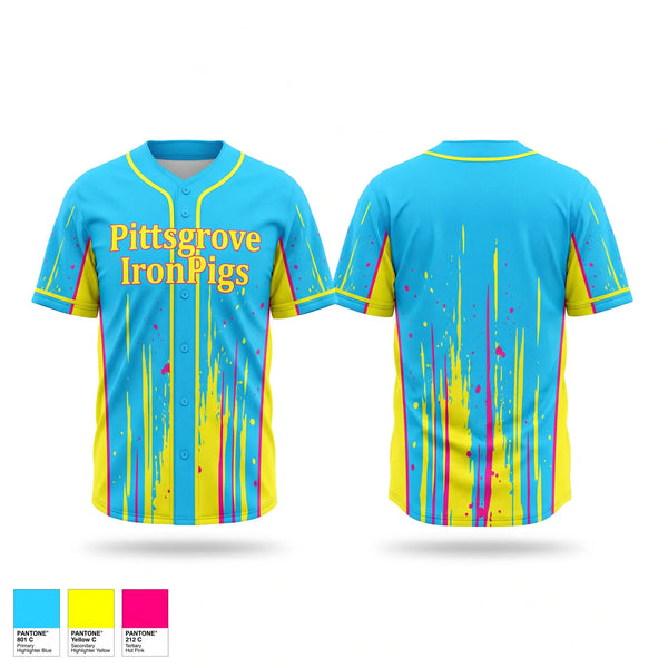 Full Button Baseball Jersey, Pittsgrove IronPigs, Baseball, Teamtime, Team time, sublimation, custom sports apparel, team uniforms, spirit wear, spiritwear, sports uniforms, custom shirts, team store, custom team store, fundraiser sports, apparel fundraiser