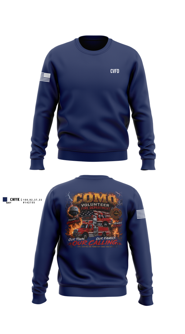 Crew Neck Sweatshirt, Como Volunteer Fire Department, Fire Department, Teamtime, Team time, sublimation, custom sports apparel, team uniforms, spirit wear, spiritwear, sports uniforms, custom shirts, team store, custom team store, fundraiser sports, apparel fundraiser