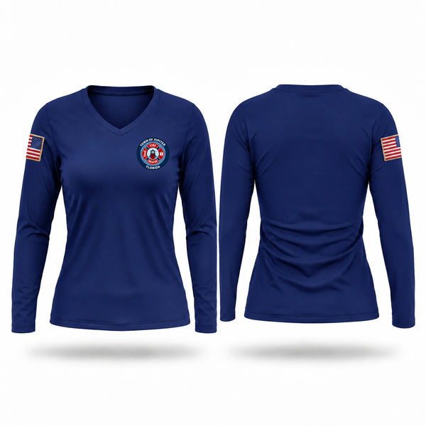 Womens Long Sleeve Vneck Shirt, Jupiter Fire Rescue, Fire Department, Teamtime, Team time, sublimation, custom sports apparel, team uniforms, spirit wear, spiritwear, sports uniforms, custom shirts, team store, custom team store, fundraiser sports, apparel fundraiser