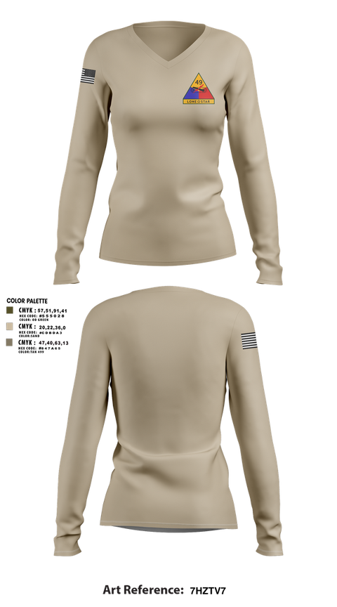 Womens Long Sleeve Vneck Shirt, 49th Armored, , Teamtime, Team time, sublimation, custom sports apparel, team uniforms, spirit wear, spiritwear, sports uniforms, custom shirts, team store, custom team store, fundraiser sports, apparel fundraiser