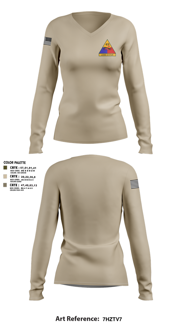Womens Long Sleeve Vneck Shirt, 49th Armored, , Teamtime, Team time, sublimation, custom sports apparel, team uniforms, spirit wear, spiritwear, sports uniforms, custom shirts, team store, custom team store, fundraiser sports, apparel fundraiser