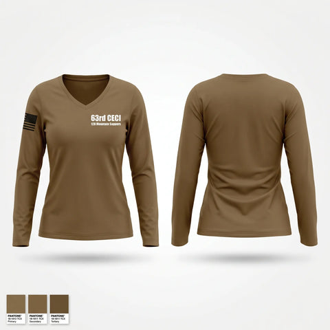 Womens Long Sleeve Vneck Shirt, 63rd CEC-I, Army, Teamtime, Team time, sublimation, custom sports apparel, team uniforms, spirit wear, spiritwear, sports uniforms, custom shirts, team store, custom team store, fundraiser sports, apparel fundraiser
