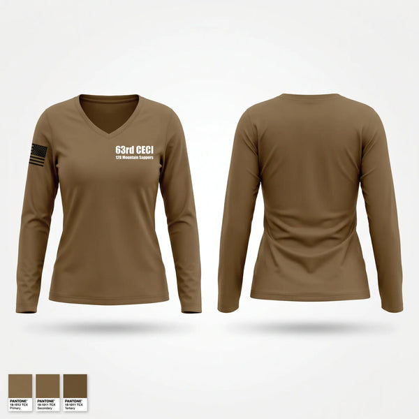 Womens Long Sleeve Vneck Shirt, 63rd CEC-I, Army, Teamtime, Team time, sublimation, custom sports apparel, team uniforms, spirit wear, spiritwear, sports uniforms, custom shirts, team store, custom team store, fundraiser sports, apparel fundraiser