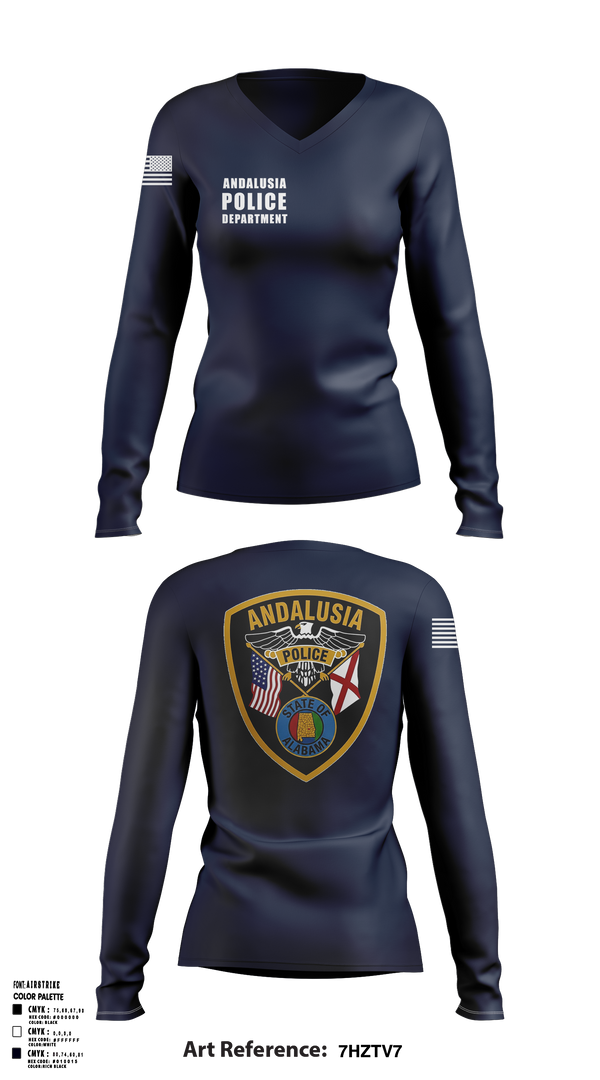 Womens Long Sleeve Vneck Shirt, Andalusia Police Department, Police, Teamtime, Team time, sublimation, custom sports apparel, team uniforms, spirit wear, spiritwear, sports uniforms, custom shirts, team store, custom team store, fundraiser sports, apparel fundraiser