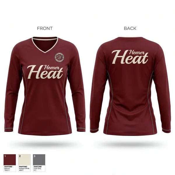 Womens Long Sleeve Vneck Shirt, Homer Heat, Softball, Teamtime, Team time, sublimation, custom sports apparel, team uniforms, spirit wear, spiritwear, sports uniforms, custom shirts, team store, custom team store, fundraiser sports, apparel fundraiser