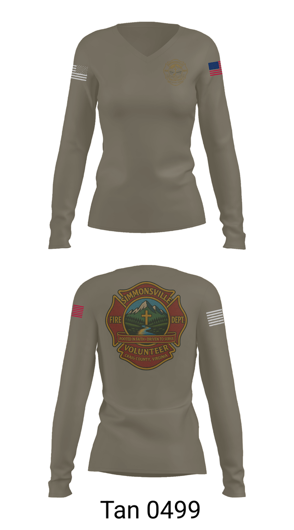 Womens Long Sleeve Vneck Shirt, Simmonsville VFD, , Teamtime, Team time, sublimation, custom sports apparel, team uniforms, spirit wear, spiritwear, sports uniforms, custom shirts, team store, custom team store, fundraiser sports, apparel fundraiser