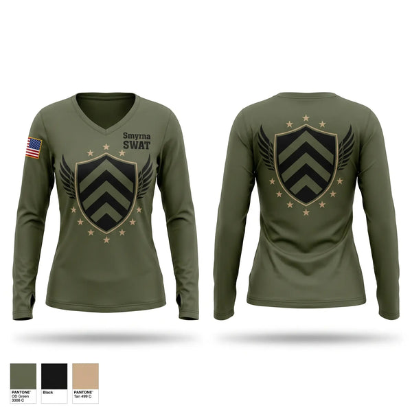 Womens Long Sleeve Vneck Shirt, Smyrna SWAT, Police, Teamtime, Team time, sublimation, custom sports apparel, team uniforms, spirit wear, spiritwear, sports uniforms, custom shirts, team store, custom team store, fundraiser sports, apparel fundraiser