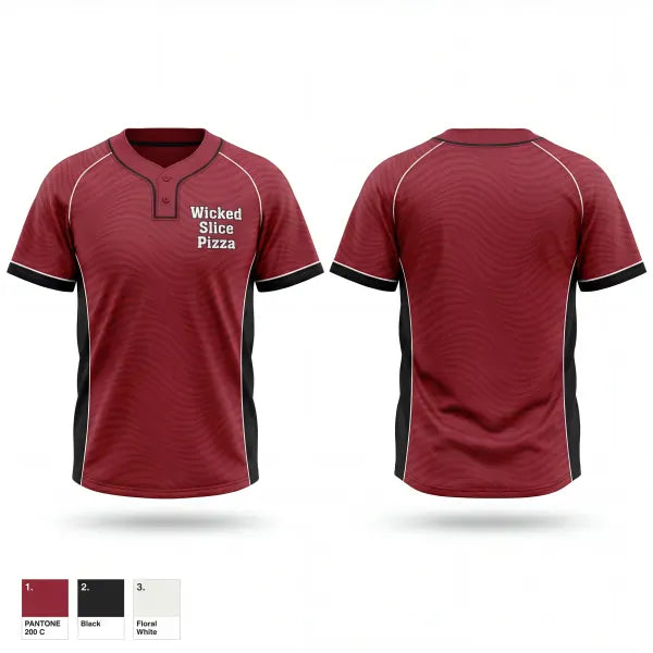 Two Button Softball Jersey, Wicked Slice Pizza, Softball, Teamtime, Team time, sublimation, custom sports apparel, team uniforms, spirit wear, spiritwear, sports uniforms, custom shirts, team store, custom team store, fundraiser sports, apparel fundraiser