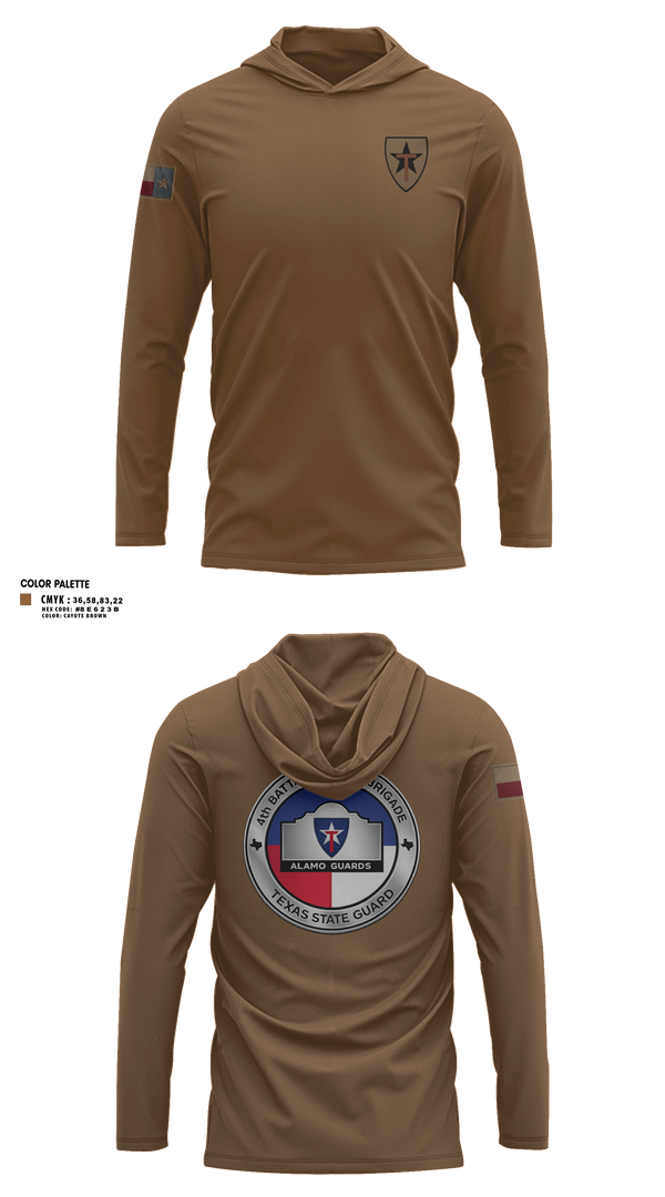 Long Sleeve Performance Shirt with hood, Alamo guards, Army, Teamtime, Team time, sublimation, custom sports apparel, team uniforms, spirit wear, spiritwear, sports uniforms, custom shirts, team store, custom team store, fundraiser sports, apparel fundraiser