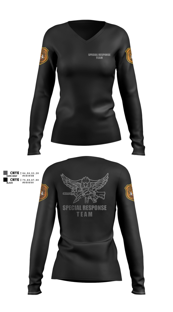 Womens Long Sleeve Vneck Shirt, Special Response Team, Police, Teamtime, Team time, sublimation, custom sports apparel, team uniforms, spirit wear, spiritwear, sports uniforms, custom shirts, team store, custom team store, fundraiser sports, apparel fundraiser