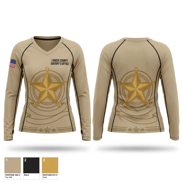 Womens Long Sleeve Vneck Shirt, Louisa County Sheriff's Office, Police, Teamtime, Team time, sublimation, custom sports apparel, team uniforms, spirit wear, spiritwear, sports uniforms, custom shirts, team store, custom team store, fundraiser sports, apparel fundraiser